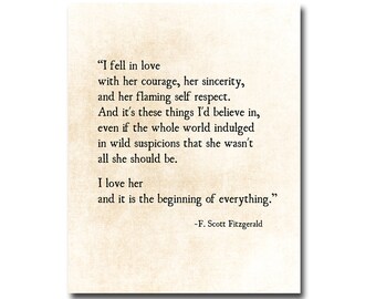 I Fell In Love Quote F Scott Fitzgerald Quote Literary Art Print I Fell In Love Quote F Scott Fitzgerald Quote Literary Art Print