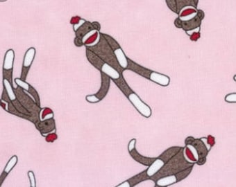 Sock Monkey Fabric by Erin Michael for Moda, Pink with Traditional Sock Monkey Yardage