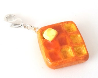 Miniature Waffle with Butter Syrup Charm- Miniature food jewelry- Kawaii charms- Polymer clay Waffle Food Charm-Food Jewelry