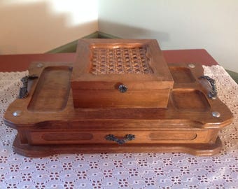 Vintage Men's Jewelry Box Butler Box Dresser Box Vintage Wood Box Men's Valet Box