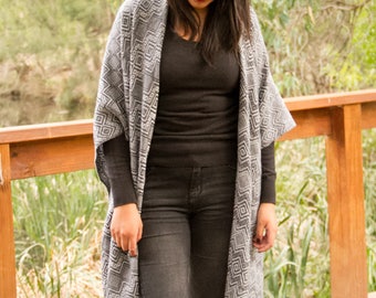 Handcrafted Andean alpaca shawl, ruana, women poncho-style