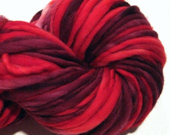 Bulky Handspun Yarn Red Hot Rose 118 yards hand dyed merino wool red scarlet yarn waldorf doll hair knitting supplies crochet supplies