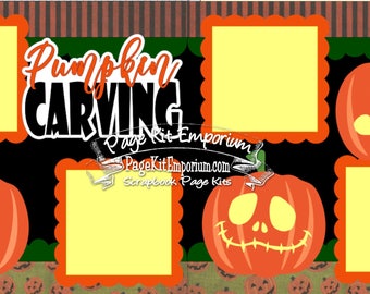 Scrapbook Page Kit Fall Halloween Pumpkin Carving Boy Girl Baby 2 page Scrapbook Layout Kit 04