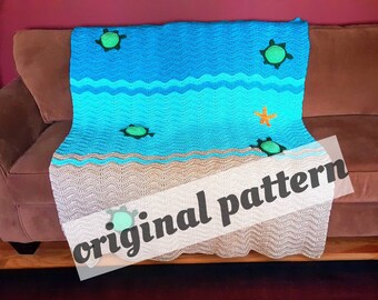 Crochet Sea Turtle Ripple Afghan PATTERN, nursery blanket, baby blanket, ripple afghan. Ripple blanket, crochet Afghan, crochet blanket
