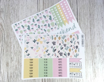 Succulent and Cacti Happy Planner Weekly Kit; Vinyl Planner Stickers; Mambi; Decorative Stickers