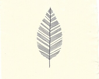 Original Ink Painting - Leaf - handmade indian Khadi paper - 22cm x 20.5cm - hand-signed
