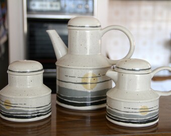 Retro 1970's Midwinter Stonehenge "Night " Coffee/tea Pot Sugar Bowl and Creamer