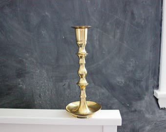 Vintage brass candlestick, turned brass candle holder