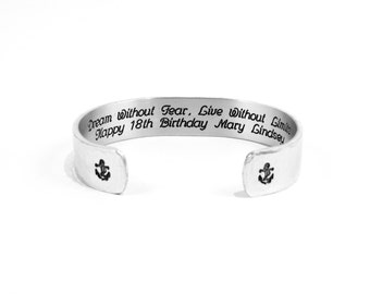 Daughter / Sister / Best Friend / Birthday Gift ~ Dream Without Fear, Live Without Limits Happy 18th Birthday (name) ~ 1/2" message cuff