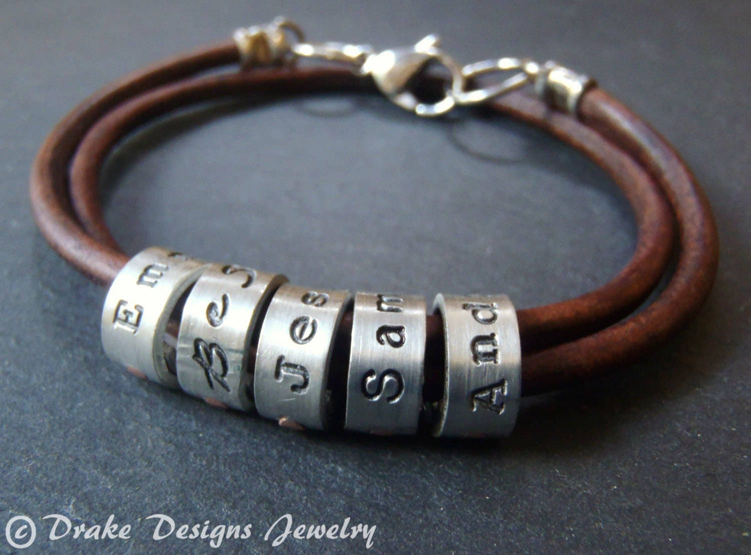 Father's Day custom name leather bracelet with Kids names