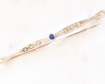 Antique Edwardian Sterling Silver Rhinestone Brooch Bar Pin Circa 1920's