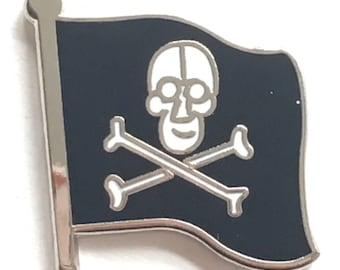 Jolly Roger Skull and Crossbones Pirate Military Enamel Lapel Pin Badge