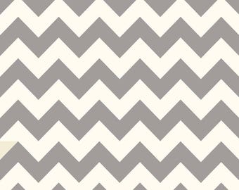 Laminated Cotton aka Oilcloth HEAVYWEIGHT splat mat Gray and Ivory chevron, choose your size