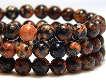 6mm Red Snowflake Obsidian, Full Strand, 6mm Snowflake Obsidian, 6mm Gemstones, Gemstone Beads, Red Black Beads, Stone Beads, B-22B