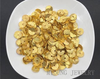 Gold Plated Metal Wavy Disc Beads, Wholesale Brass Spacer Jewelry Findings, Center Hole Metal Beads, GB09154