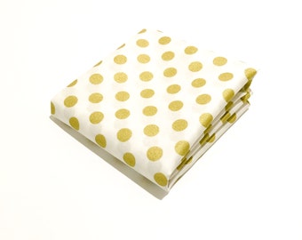 Large Gold Dot Fabric on White - 100% Cotton Quilting Fabric with Metallic Gold Polka Dots on Pure White by the Yard