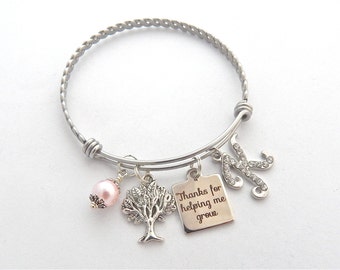 End of Year Gift for Teacher, Personalized Teacher Bracelet, Teacher Thank you Gift, Gifts for Teachers, Thanks for helping me grow