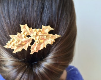 Christmas Hair Clip Holly hair pin Winter bridal hair pin Christmas Hair Pin Hair Accessory Christmas party hair Winter Bridal accessory