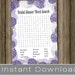 Purple BRIDAL Shower Word Search game cards / purple hydrangeas / INSTANT DOWNLOAD / diy printable digital file / wedding shower game
