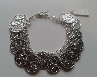 Adjustable gypsy coin bracelet