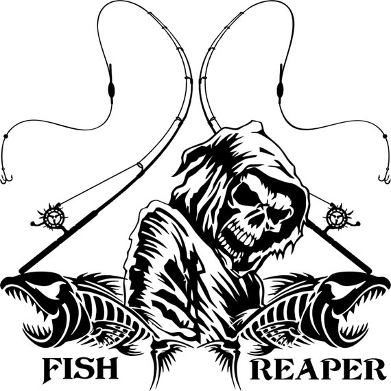 Download Fish Reaper Skull Skeleton Rod Reel Fishing Pole Car Boat