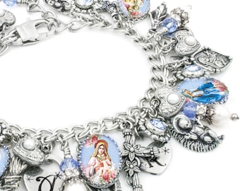 Mother Mary, Sacred Heart Jewelry, Catholic Bracelet, Virgin Mary, Immaculate Heart