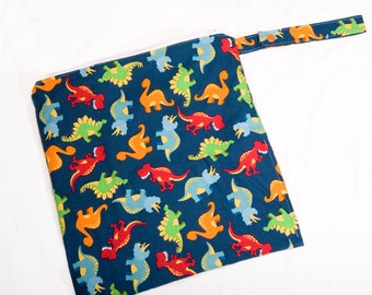 Dinos in Blue - 16x16 Sweet Bobbins Wet Bag - SEAM SEALED - Snap Strap