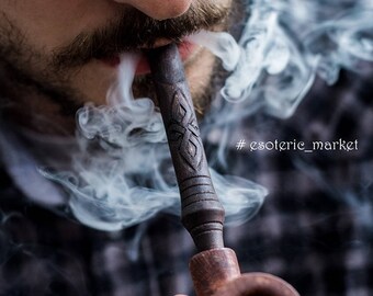 Wood Viking Tobacco Smoking Pipe | Tobacco bowl. Wooden carved pipe/Scandinavian Collectible