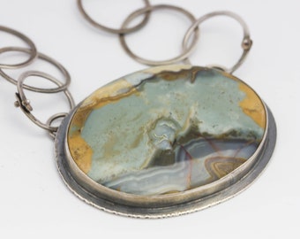 Mt. Tahoma Jasper Pendant, Jasper Pendant, Jasper & Sterling Necklace, Handmade Chain, Le Chien Noir, Statement Necklace, Boho Necklace