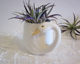Ceramic Swan mug, succulent planter, bird mug, swan cup, goose cactus planter, vintage porcelain cup