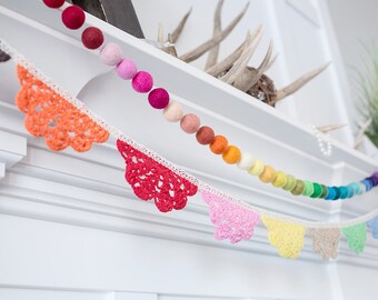 Scallop Doily Garland -Fabic garland -RAINBOW PARTY -Baby Bunting -Rainbow Garland -Nursery Decor - Rainbow Party Decor - Baby Shower