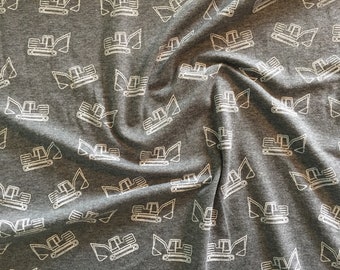 Bulldozer on Grey Cotton Mix Jersey Stretch Fabric **Baby Nursery Children**