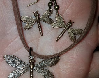 Bronze Dragonfly earrings and necklace set