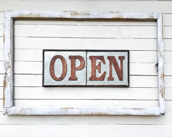 Open Closed Metal Signage for Shop-Distressed Metal-Coffee Shop-Diner-Kitchen-Window Sign Hanger-Bakery Open Sign-Vintage Signs-Restaraunt