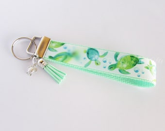 Sea Turtle Key Fob - Sea Turtle Keychain - Sea Turtle Wristlet - Marine Turtle Key Fob - Ocean Turtle Key Fob - Swimming Turtle Key Fob