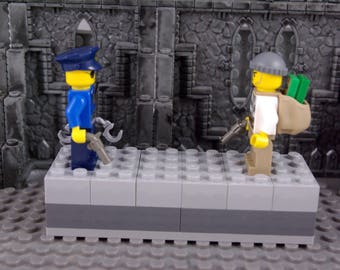 Cop & Bank Robber Minifigures Fridge Magnet Handmade from Lego bricks and Mega Bloks
