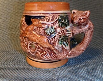 Ceramic Drinking Stein - Wildlife and Animal Scene - Vintage - Mage in Japan - Mug