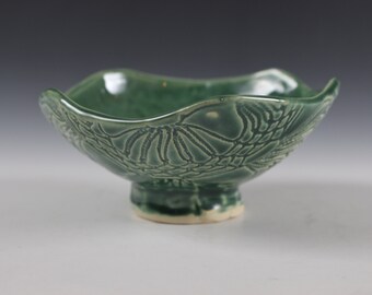 Small Emerald Green Bowl with lace texture