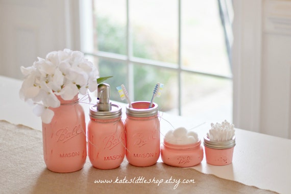 Mason Jar Bathroom Kit. PEACH. Ball Mason Jars. Rustic Home