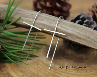 Silver Cross Arc Earrings, Open Hoop Earrings, Arc Earrings, Cross Earrings, Silver Cross Earrings, Christian Earrings, Religous Jewelry