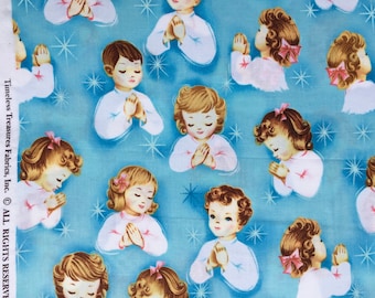 Vespers children praying blue Timeless Treasures fabric Fat Quarter or more