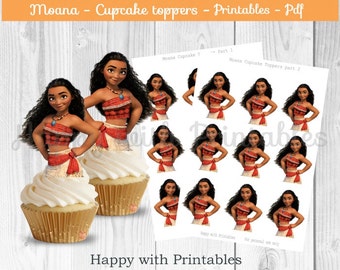 Moana cupcake Toppers - Moana cake toppers - Moana party - Moana birthday printable - Princess Moana topper - Moana printable - Maui