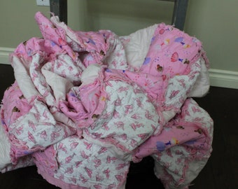 Twin Size Rag Quilt in a Pink Ballet Theme Ballerina Home Decor Kids bedroom Decor Girl Birthday Gift Quilt Bedding Ballet Shoes Girl Gift