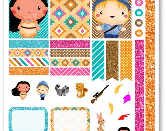 Native Princess Decorating Kit / Weekly Spread Planner Stickers for Erin Condren Planner, Filofax, Plum Paper