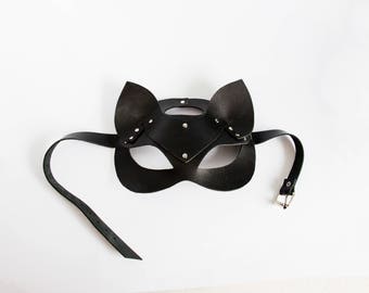 Bdsm cat mask Catwoman mask Cosplay cat mask Petplay mask Cat leather mask Kitten mask Fetish cat black leather mask Halloween cat mask