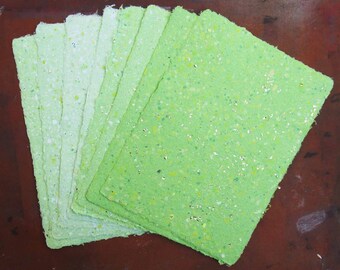 Handmade Recycled Paper - Bright Green with Added Glitter