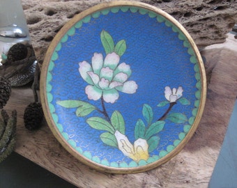 Vintage Floral Cloisonne Trinket or Pin Dish