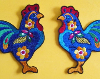 Embroidered Mexican Talavera Pottery Style Rooster Applique Patch, Mexican Folk Art, Quilt,Table Runner, Crafts, Home Decor, Iron On. Sew On