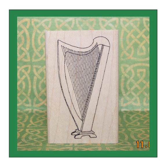 Large Celtic Harp Rubber Stamp Ireland 207
