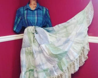 Prairie Dress, Recycled Shirt Dress, Gypsy Dress, Hippie Dress, Festival Dress, Bohemian Dress, Boho Dress, Greenery, Handmade, Upcycle